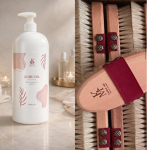 Masažinis aliejus ir šepetys